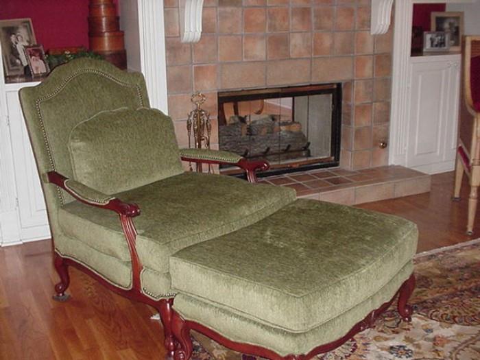 Upholstered Bergere with ottoman