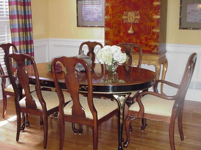 Dining table with six chairs, four side chairs and two arm chairs