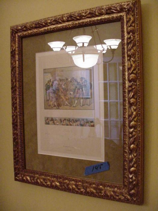 Matching hand-colored Italian print in decorator frame