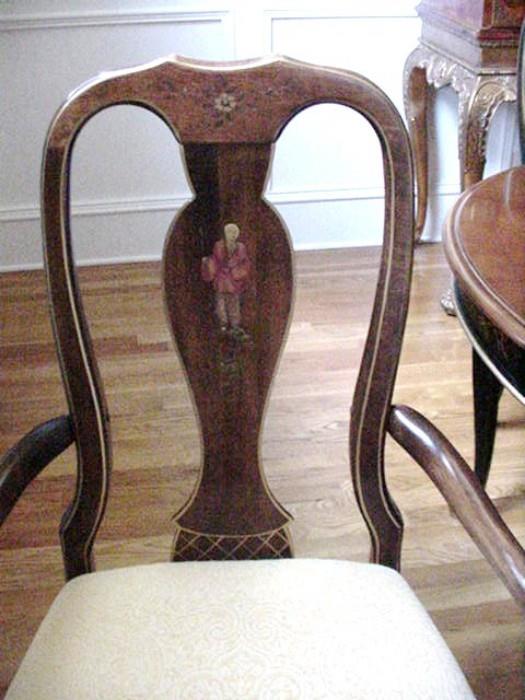 Queen Anne style  chair with  Chinoiserie figural decoration on back slat