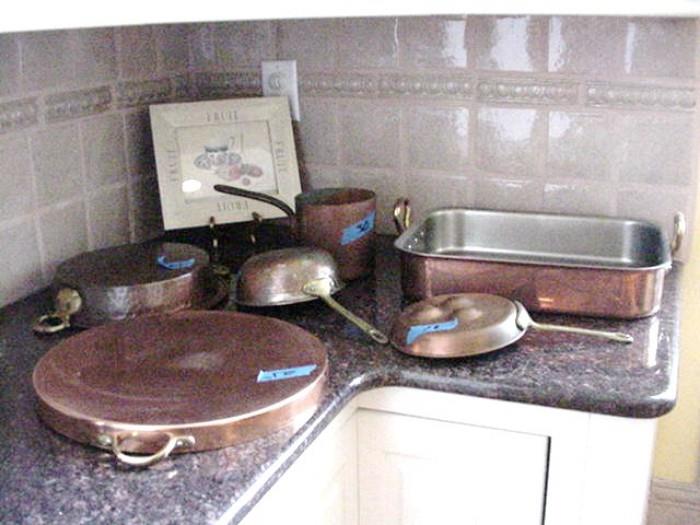 Copper pots, pans and roaster