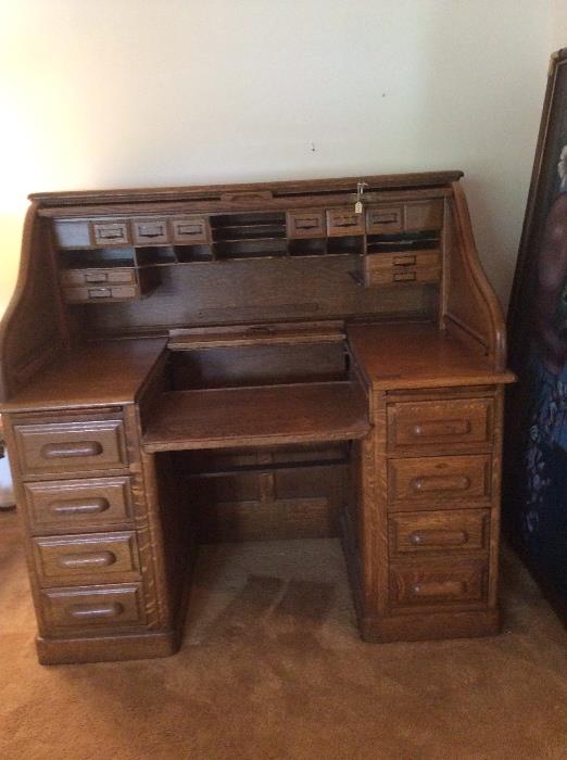 Antique oak roll top desk - on the smaller side 