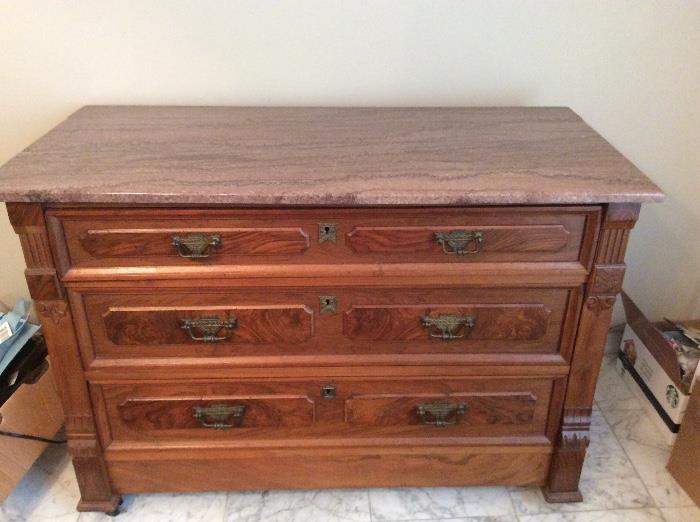 Antique marble top chest