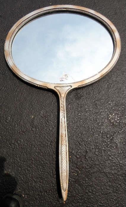Huge Art Deco Wall Mirror - In The Form of a Hand Mirror 