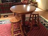 Oak Pedestal PUB Table & Stools