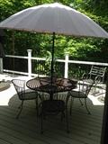 Outdoor Iron Patio Table, 4 Chairs & Umbrella