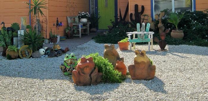 Fun Yard art. plants and pot, benches and more!