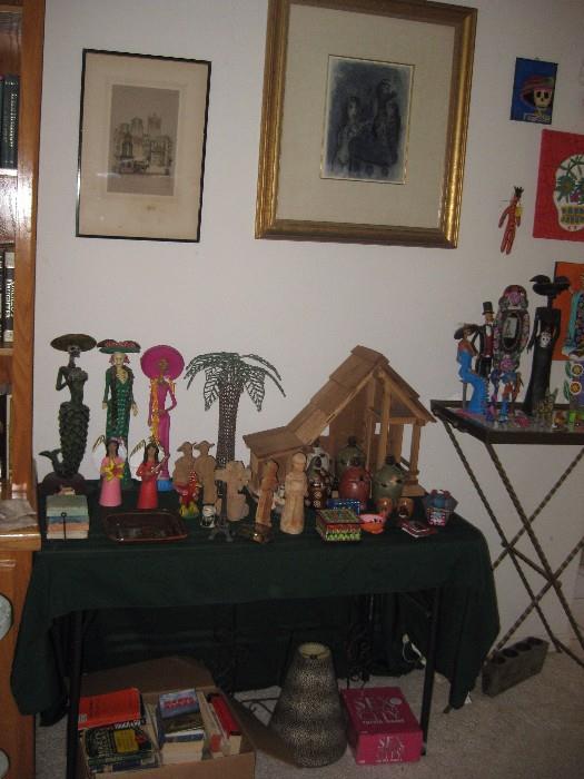very rare Pottery figures in lighted Nativity and Dia de Los Muertos figures