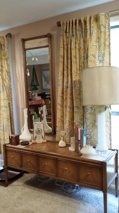 Two piece mirror and low hutch