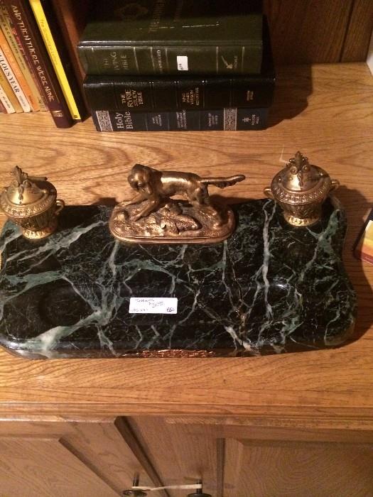         Marble & brass inkwell