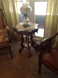 Antique table and vintage lamp. Wonderful pieces