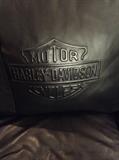 Harley Logo impressed on black Harley full size sofa
