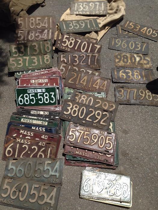 Stacks of Vintage License Plates, matching sets
