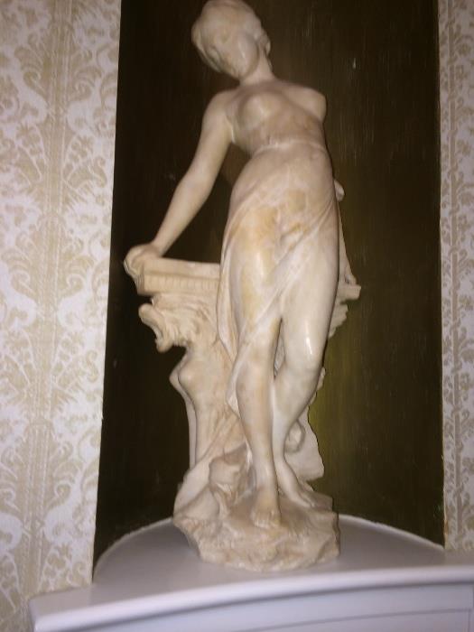 Marble statue signed P. Barranti Firenze, Italian late 19th century. 29" height and 13" width. Full length nude female.
