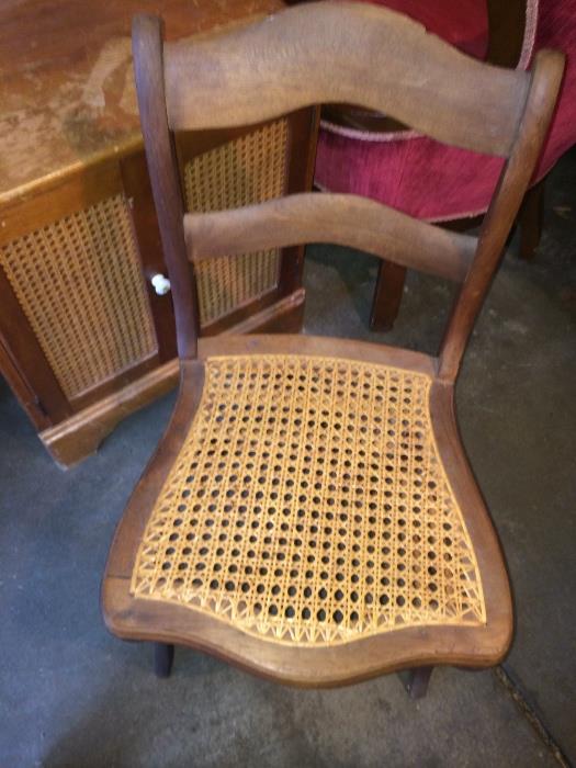 Cane bottom wood antique side chair