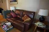 Recliner/love seat, Bassett end tables Midcentury Spider leg style, file cabinet, lamps, 