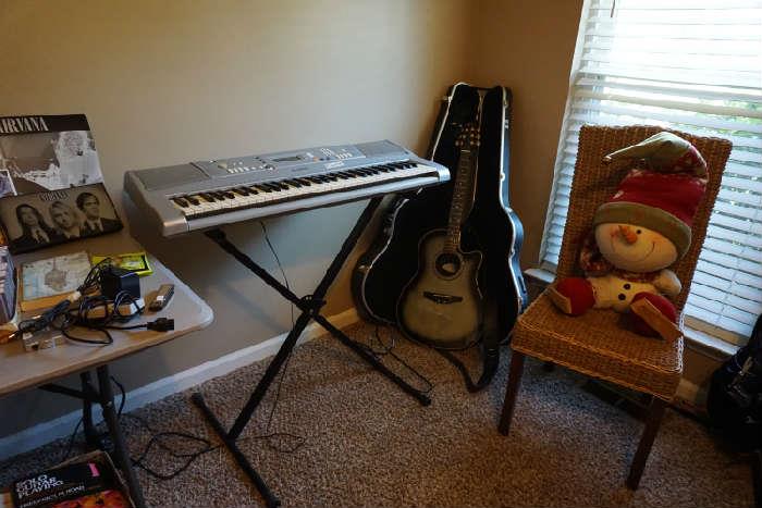 Yamaha keyboard & stand, Celebrity Acoustic guitar & case