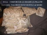 Full sized comforter, shams, pillow covers, tailored dust ruffle etc