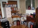 CORNER BOOKCASE AND DESK, FILE CABINETS AND OFFICE SUPPLIES