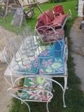 1950s 5 Piece Glass Top outdoor table & chairs
