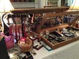 costume jewelry, Coach purses, primitive bench, watches
