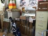 advertising, filing cabinets, mid-century dressing table with nirror, Ping golf clubs, Ping and Odyssey putters