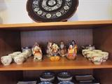 Japanese tea cup and tea pot sets. Kutani Porcelain  Shichifukujin (Seven Lucky Gods/Deities from Japan).
