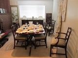 Duncan Phyfe Double Pedestal Table and Chairs (has leaves and pad)