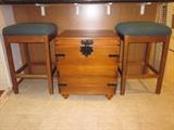 2 bar stools and an Asian style chest