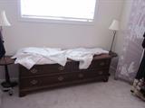 Two Tray Floor Lamps, Bench Style Chest of Drawers, 2 Wedding Kimonos (folded)