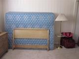 Headboard, Queen Size Mattress with Box Spring, Floor Lamp with Tray, Luggage