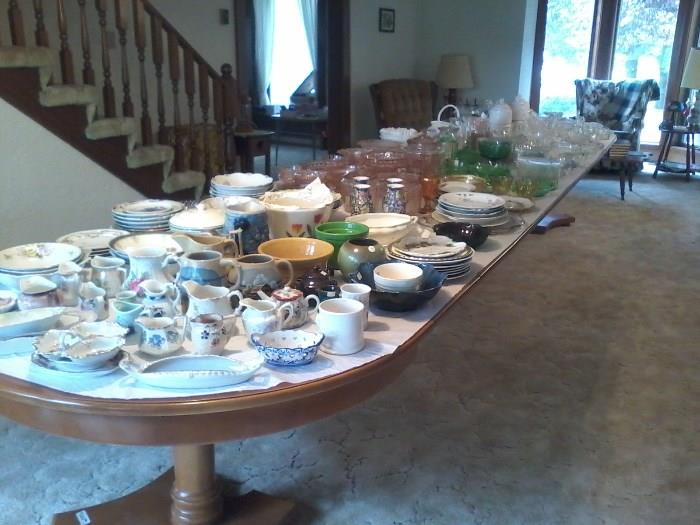 16' Maple Table loaded with dishes