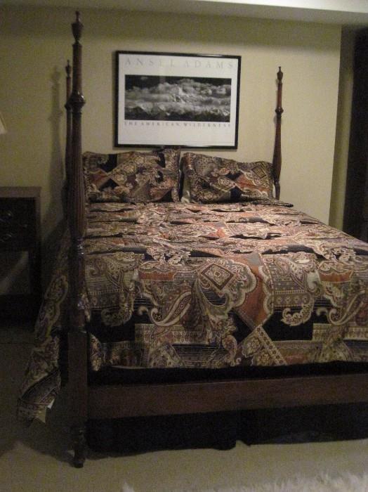 queen rice carved bed with mattress and springs