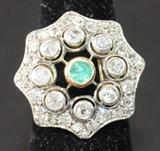 Emerald and diamond Deco ring