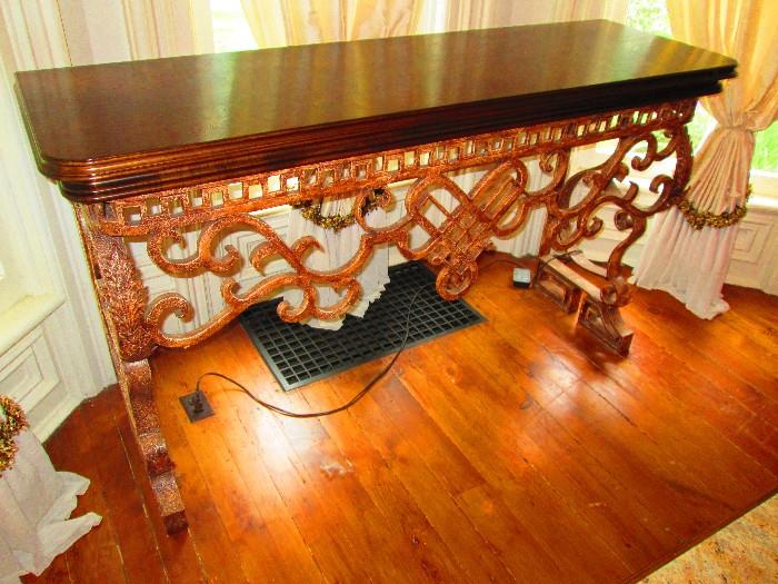 IRON WORK AND WOOD CONSOLE TABLE ATTRIBUTED TO MATELAND SMITH