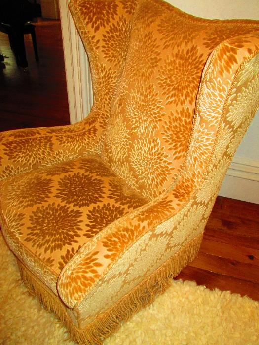 CUT VELVET ARM CHAIR WITH FRINGE by EDWARD FARRELL