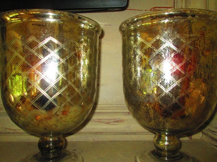 MERCURY GLASS FOOTED CANDLE BOWLS