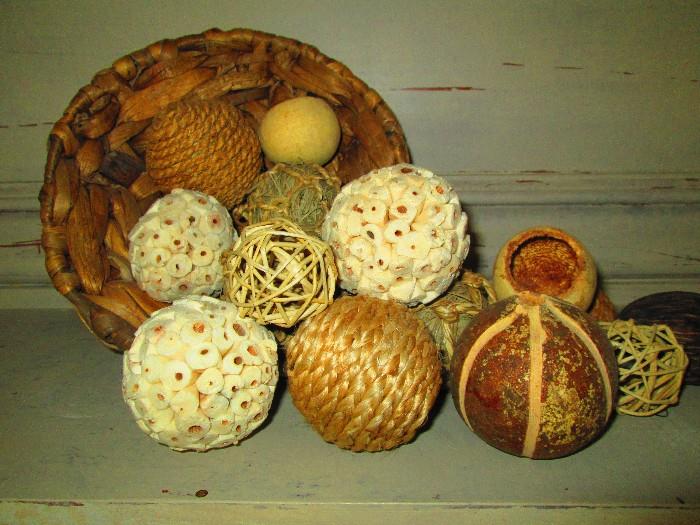 BASKET, GOURDS, AND BALLS
