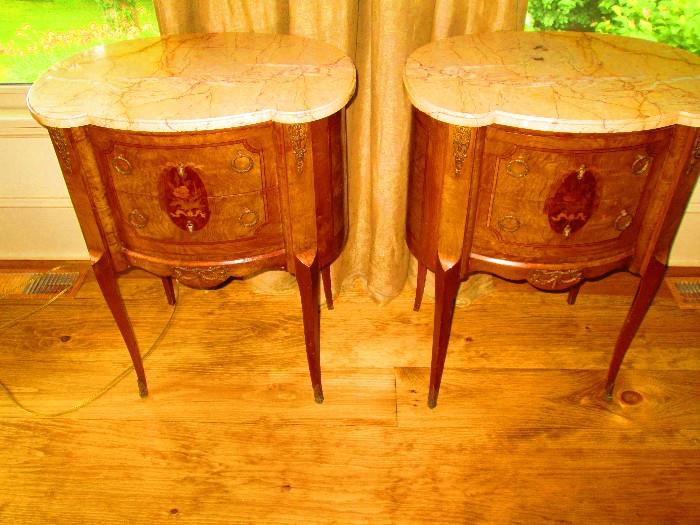 PAIR OF 19TH c FRENCH STANDS WITH MABLE TOPS