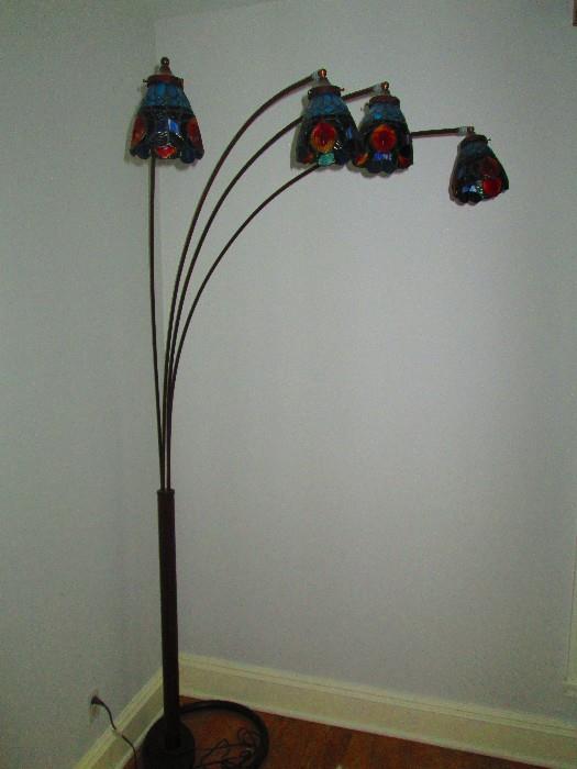 ARCH FLOOR LAMP WITH LEADED GLASS SHADES