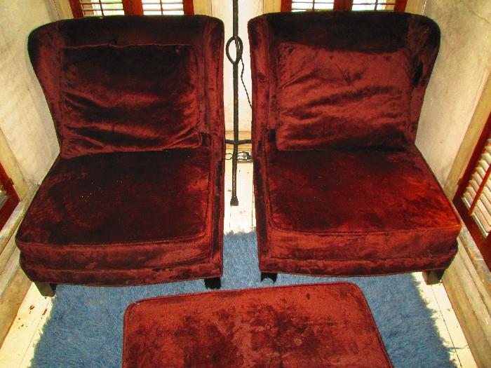 VELVET CHAIRS AND OTTOMAN by BAKER