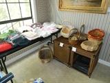 Linens, baskets and two like-new dog carriers.