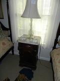 Antique Victorian commode.  Interesting glass lamp, two pieces of ABP cut glass.
