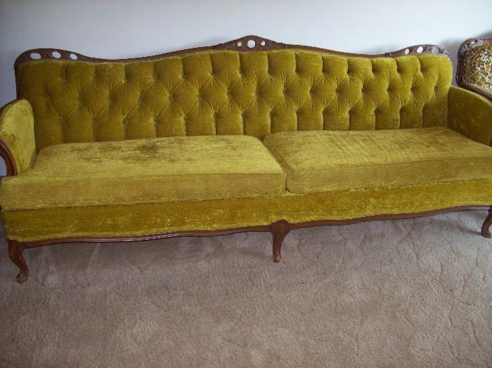 French Provincial Gold Velour Sofa
