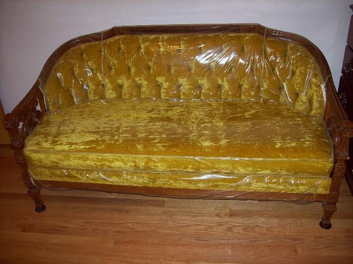 French Provincial Gold Velour Love Seat