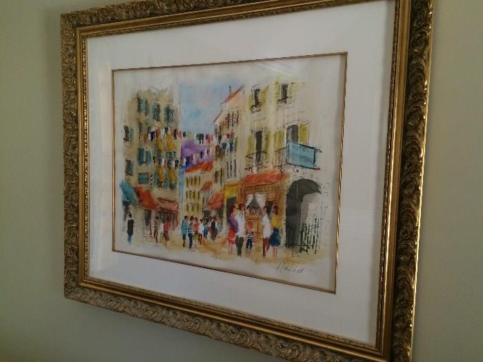 Street of St. Tropez  1991 by Huchet, Urbain - size 22 1/4" X 30"  - watercolor and ink on Arches paper. Signed in ink 