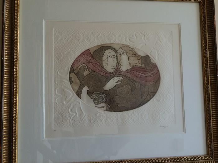 art- Title:Tryst   by Alvarez - Etching in color   --signed