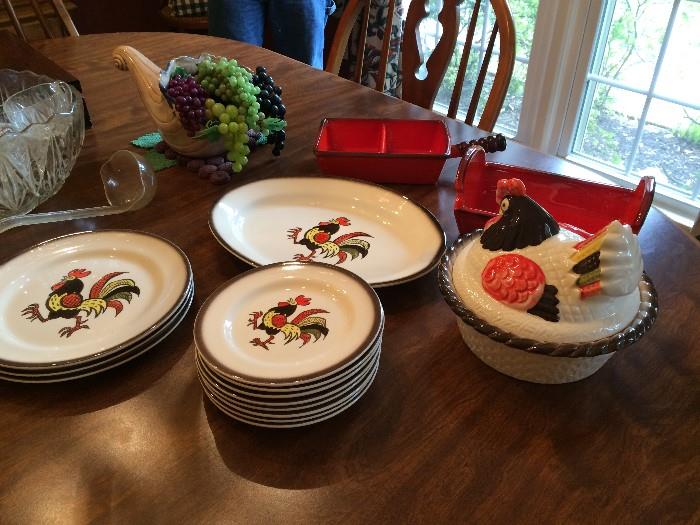 rooster dishes by Poppy Trail 