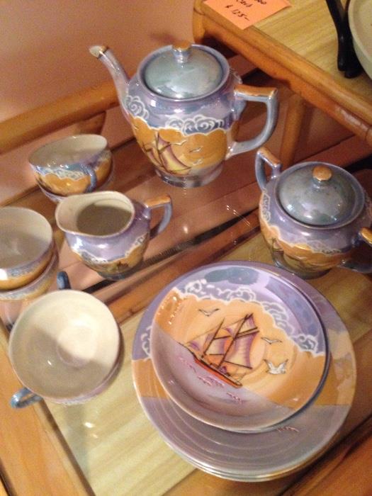 Lustreware tea set with sailing ships