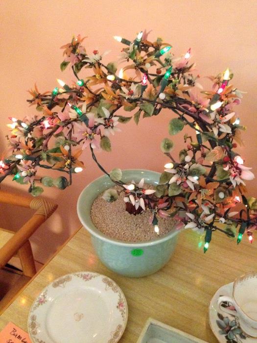 Lighted accent faux bonsai tree